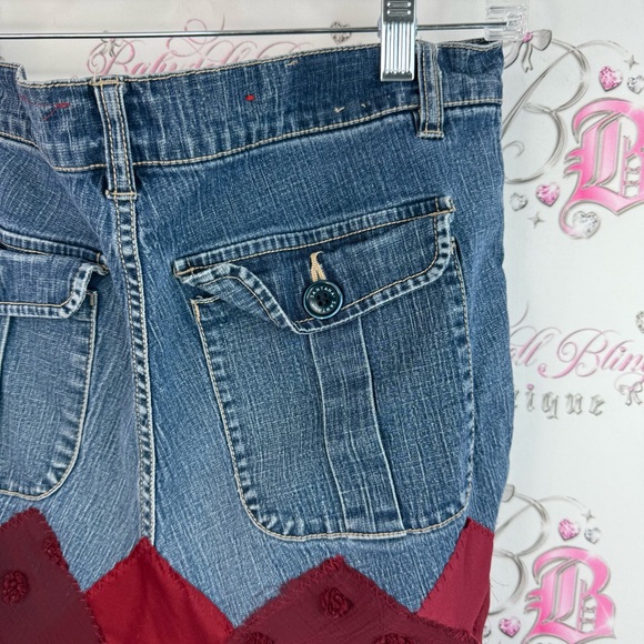 Once again fairy skirt Y2K red Asymmetrical Denim Waist Burgundy Tulle Skirt - Picture 8 of 12